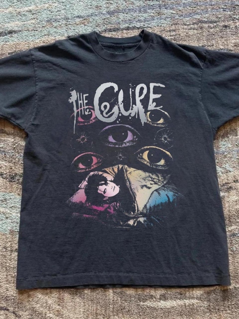 Gildan Black The Cure Graphic Tee with Multicolor Eye Art